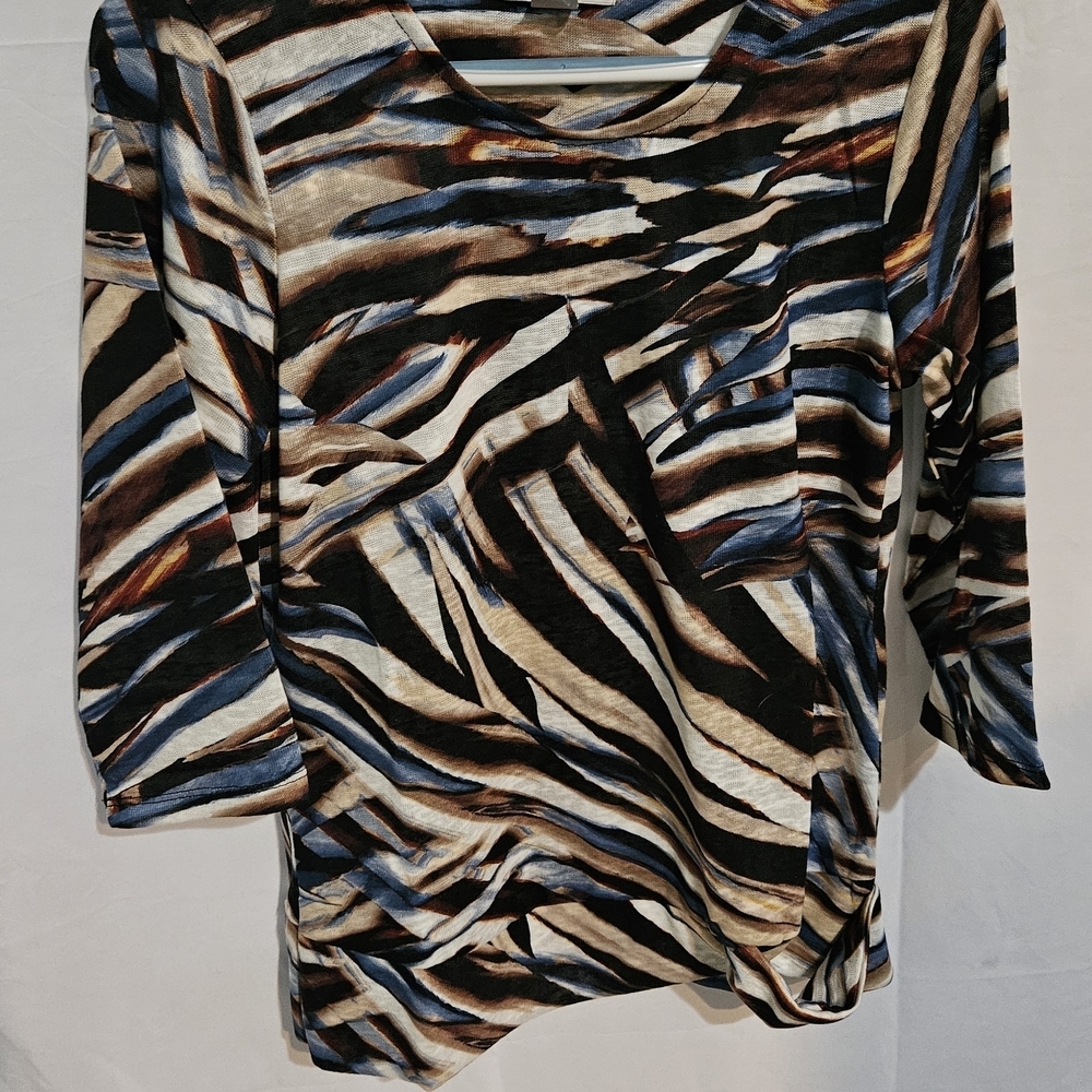 Christopher & Banks Blue and Brown Abstract Blouse